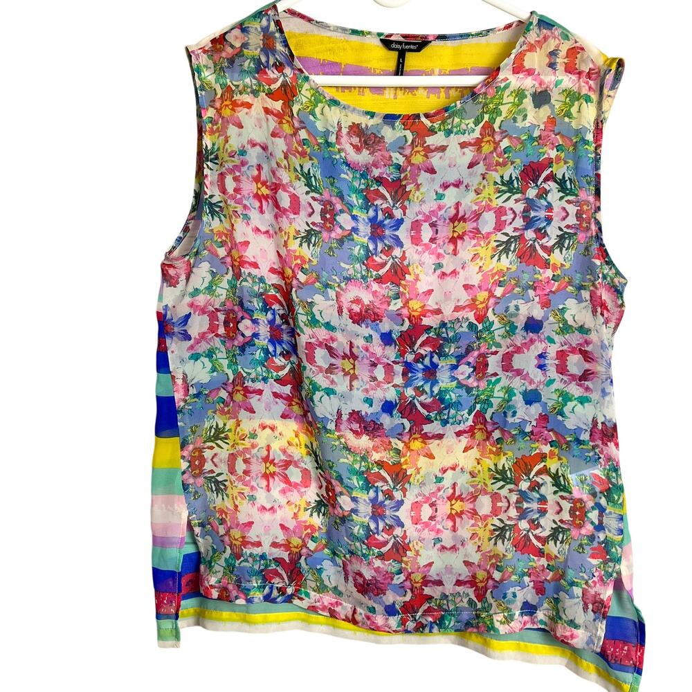 Daisy Fuentes Womens Sleeveless Floral Print Blouse Sz L